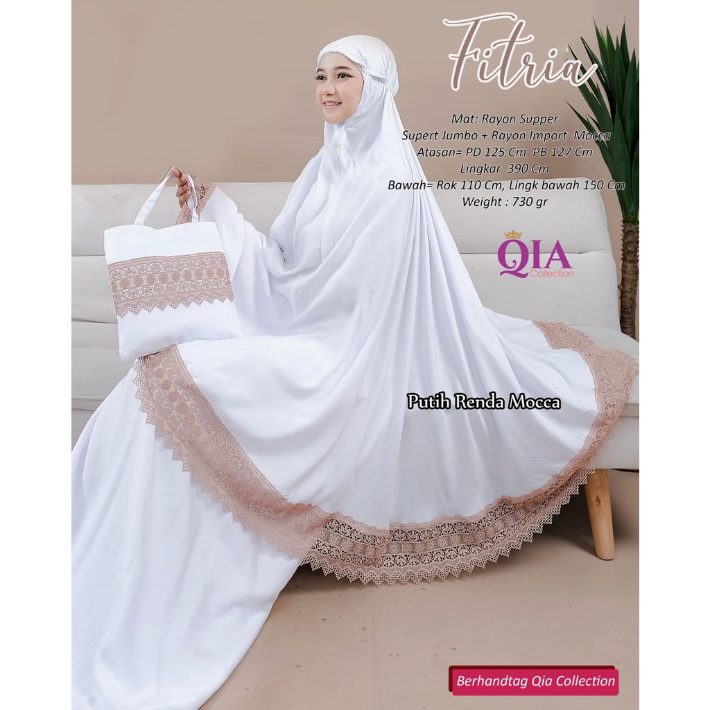 Mukena Fitria Renda Setelan Jumbo Dewasa Original QIA Collection Rayon Super Import Adem Mewah Putih