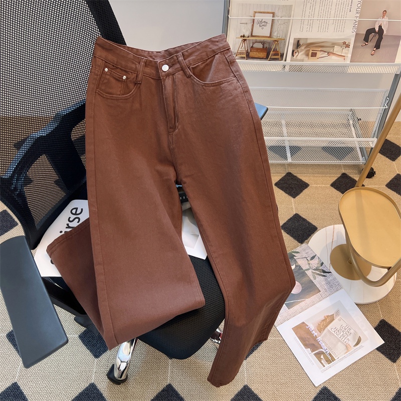 New coklat high waist celana jeans panjang wanita kulot