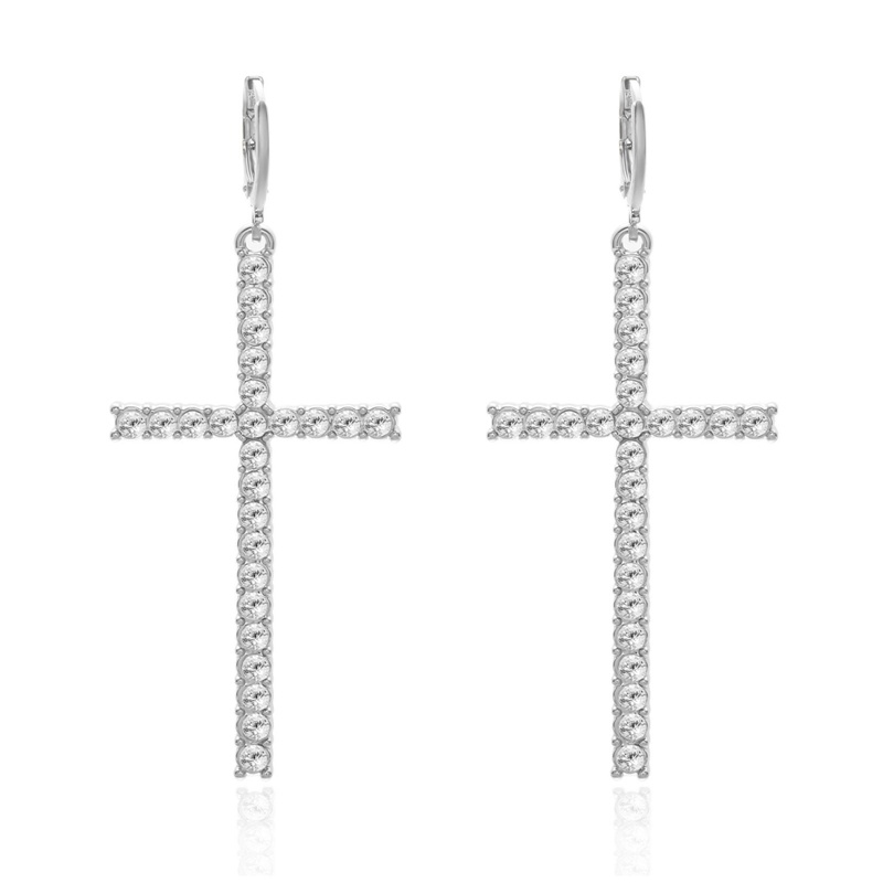 Fancyqube Fashion Mutiara Anting Salib Fashion Untuk Wanita Retro Hip Hop Asimetris Liontin Anting Earrings Kepribadian Liburan Ulang Tahun Perhiasan