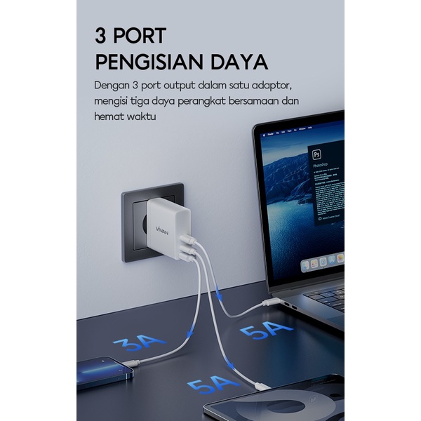 Vivan GaN04 140W GaN Quick Charging 3 Port USB-C USB-A Adaptor Charger