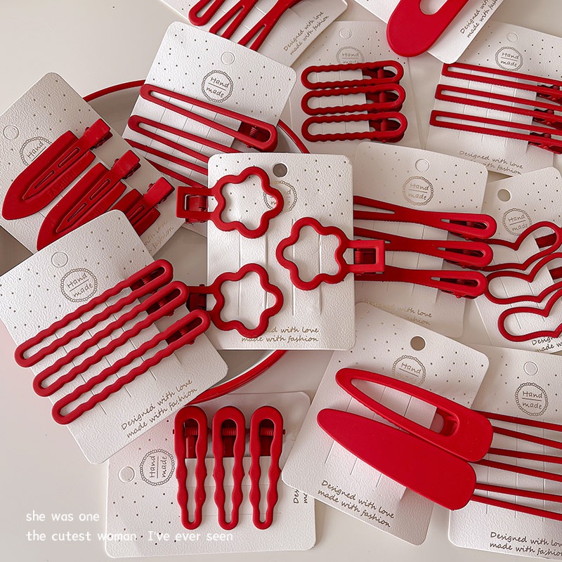 Klip Rambut Merah Tahun Baru Poni Dahi Depan Perempuan Kartu Cubit Samping Di Tahun Tahun Baru, Hiasan Kepala Klip Kecil Duckbill Temperamen Sederhana