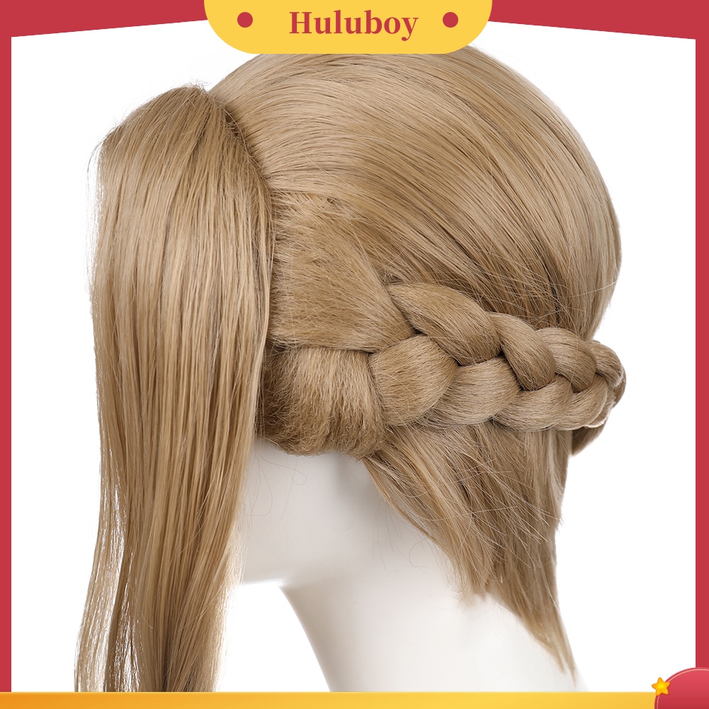 Wig Rambut Sintetis Model Panjang Keriting Kepang Warna Emas Untuk Pesta Cosplay Anime
