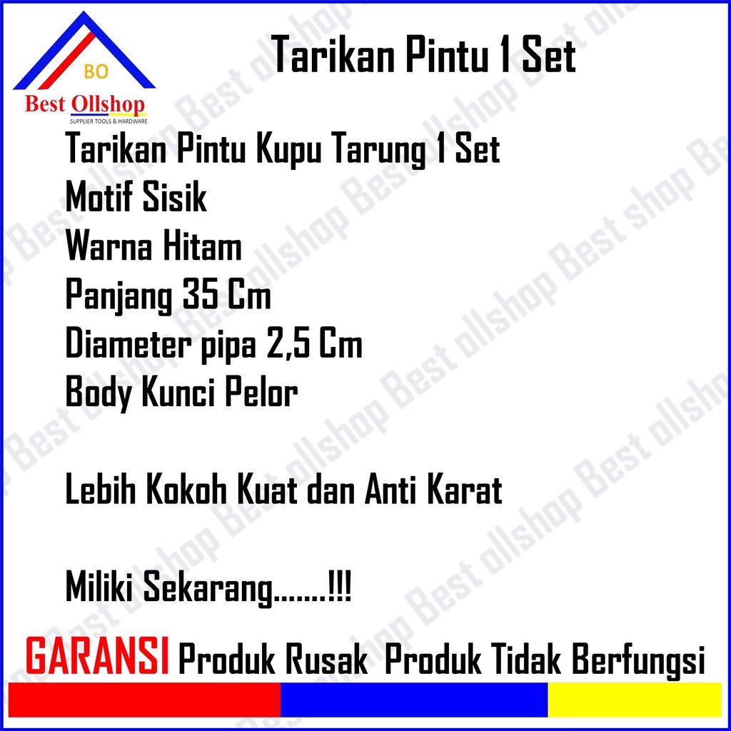 Handle Pintu Rumah 35 Cm Murah Minimalis Tarikan Pintu Pull Gagang Pintu Awet / Tarikan Pegangan Gagang Pintu Rumah Sisik Hitam 1 Set Body Pelor