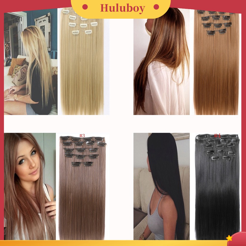 Wig Rambut Extension Model Panjang Keriting Lurus Dengan 16 Klip Untuk Wanita