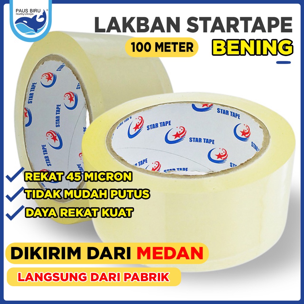 

Paus Biru - Lakban bening Startape Satuan / Lakban bening / Tape Packing