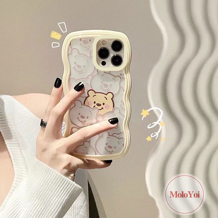 IPHONE Case Winne the Pooh Kartun Lucu Kompatibel Untuk Iphone11 6 6s 78 Plus XR 14 12 13 Pro Max X XS Max 14Plus SE 2020 Transparan Wavy Edge Soft TPU Case