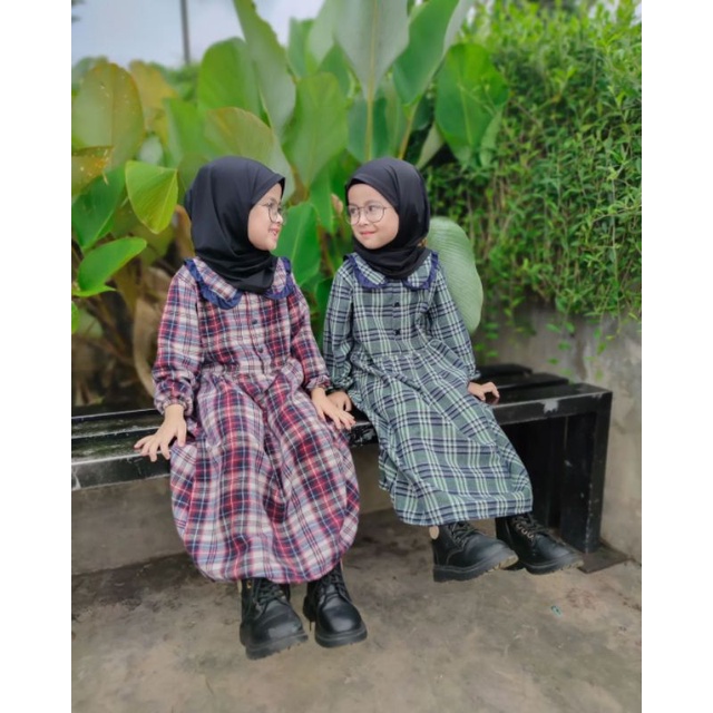 Gamis Anak Flanel 1-6Tahun | Gamis Anak Lebaran 2023 Kekinian | Gamis anak Motif kotak kotak