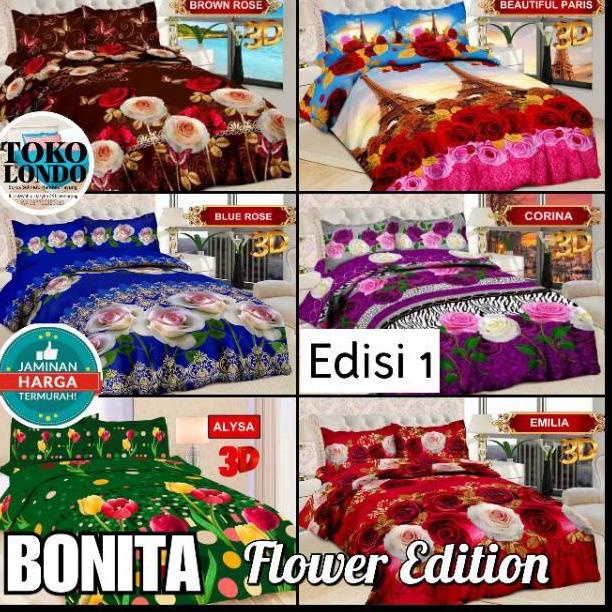 KRG.21De22ĸ ▪ Sprei Bonita King Size uk 180x200 Bantal 2 Bantal 4 Motif Bunga Brianna Clara Classic 