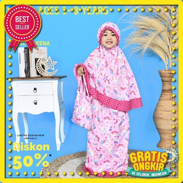 Mukena Bali Polos Anak Tanggung Usia 7-12 Tahun / Mukena Rayon Premium - Putih Mukena Anak Perempuan