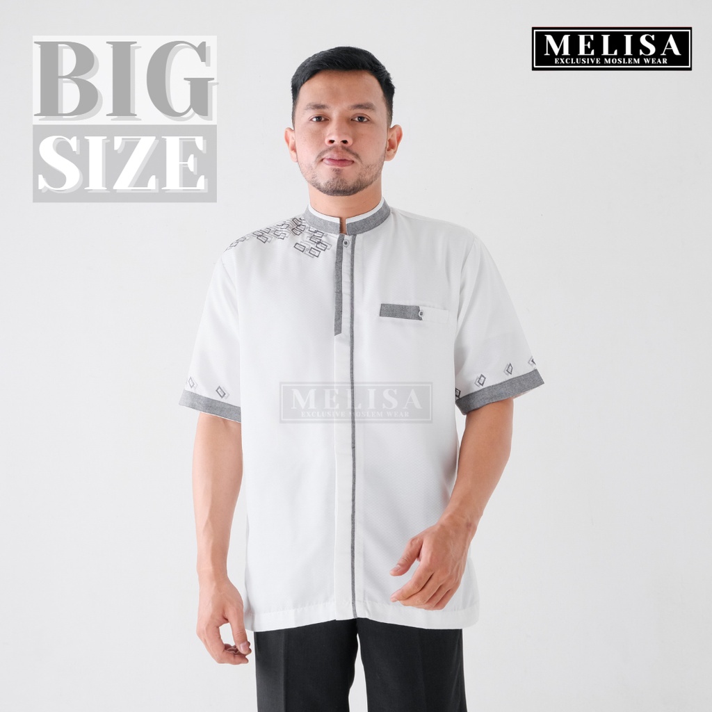 Baju Koko Pria Size Jumbo Lengan Pendek Bahan Poli Katun Warna Putih Tulang Size 2XL 3XL 4XL XXL XXXL XXXXL