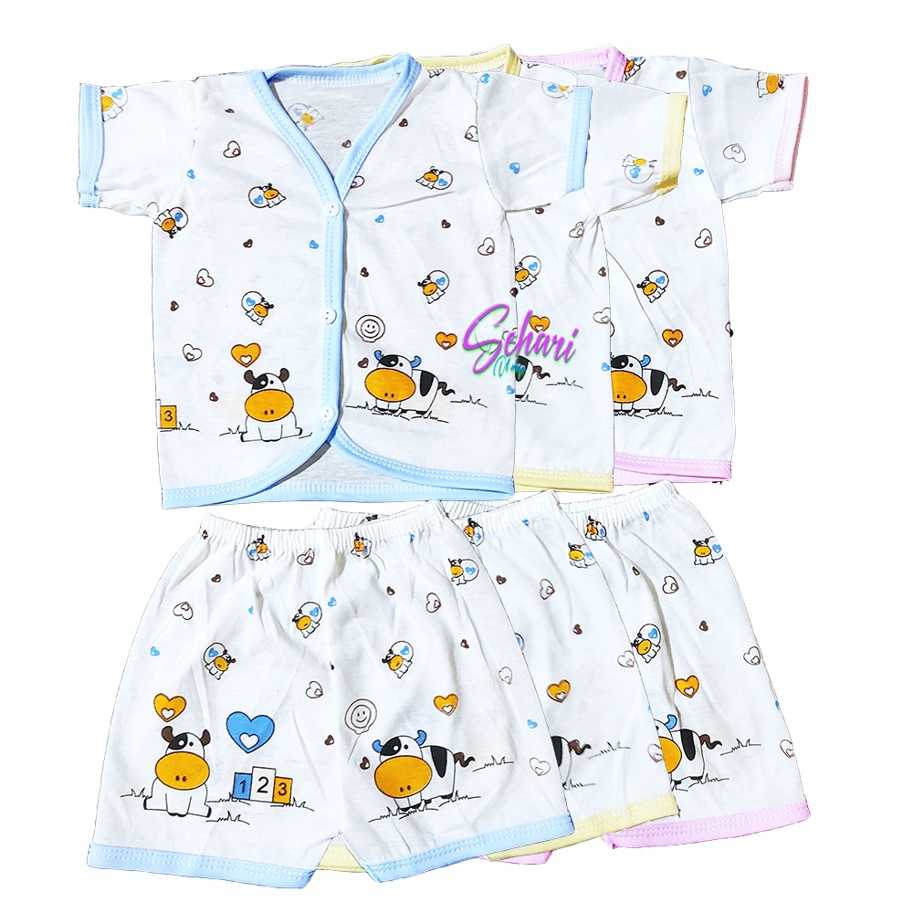 3 stel pakaian bayi pendek putih motif sapi