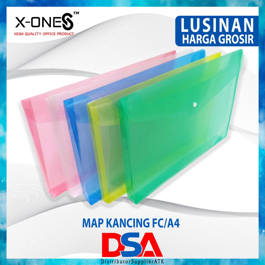 

DSA - MAP KANCING F4 ISI 1 LUSIN / MAP PLASTIK KANCING FOLIO / ISI 1 LUSIN HARGA GROSIR X-ONE