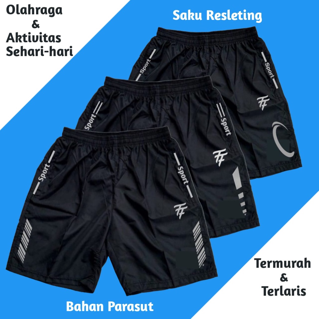 Celana Pendek Olahraga Parasut Saku Resleting Kolor Jogging Running Sport GYM