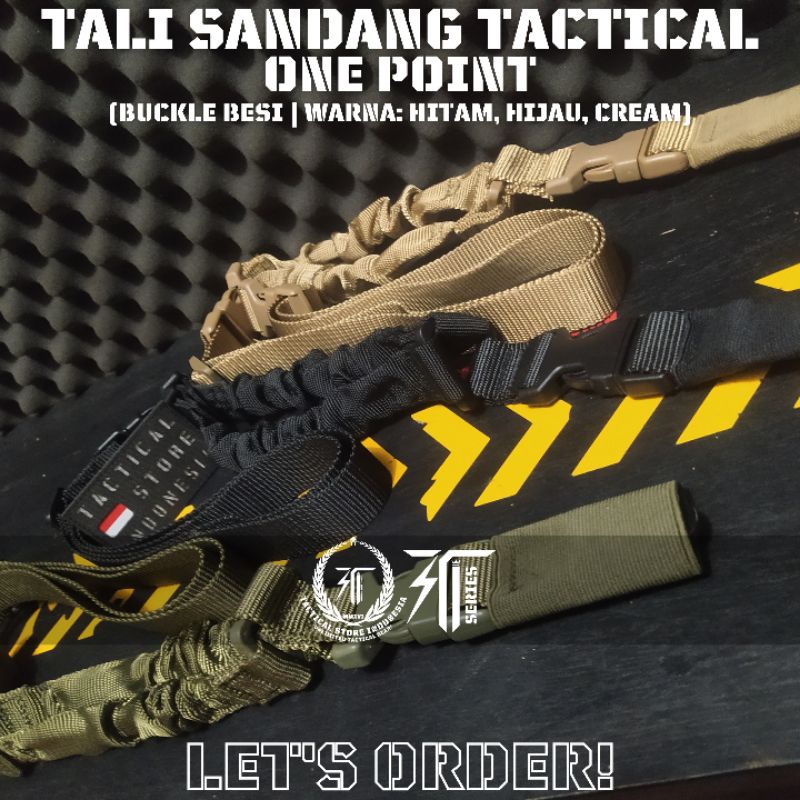 Tali Sandang IMPOR Tactical One Point - Hitam, Hijau, Cream Buckle Besi