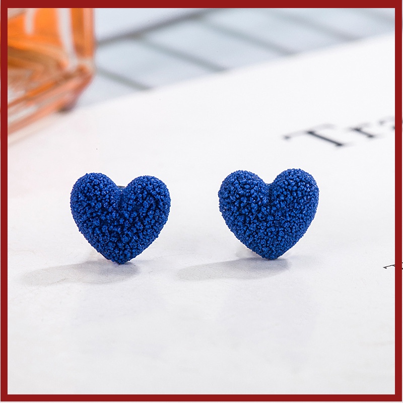 Frosted Klein Blue Stud Earrings Perempuan Musim Gugur Dingin Retro Cinta Merak Anting Biru U1417