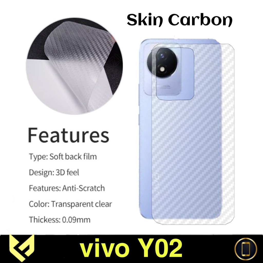 Promo Garskin Carbon VIVO Y02 / VIVO Y02T  Anti Gores pelindung body belakang handphone anti jamur