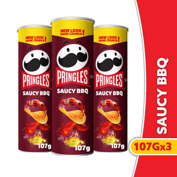 

[BISA COD] [BUNDLE 3pcs] Pringles Saucy BBQ Keripik 107gr