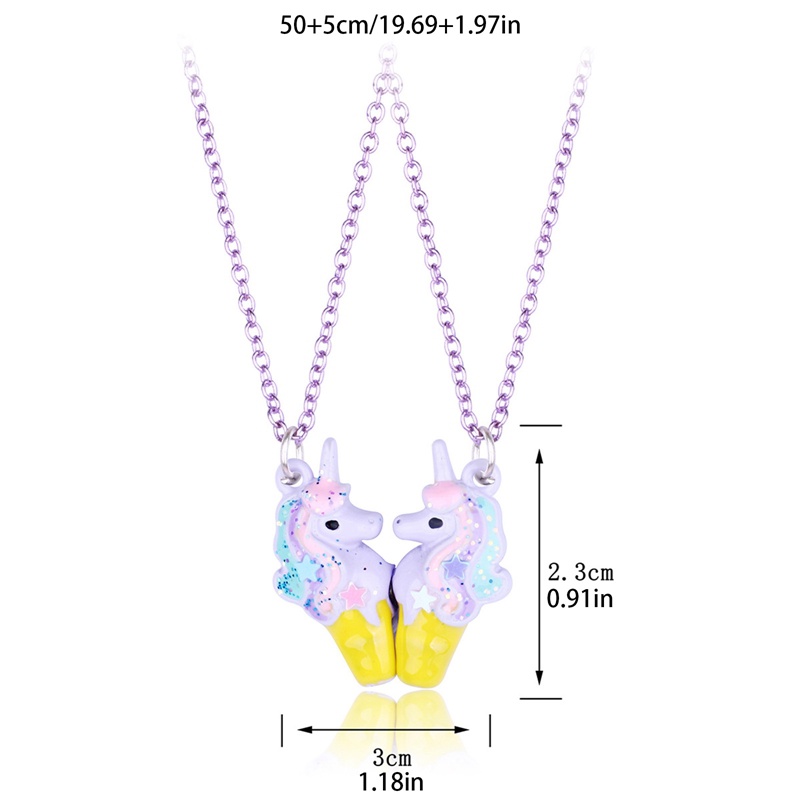 2pcs/set Liontin Rantai Bentuk Unicorn Lucu Sahabat Kalung BFF Persahabatan Anak Perhiasan Hadiah Untuk Perempuan