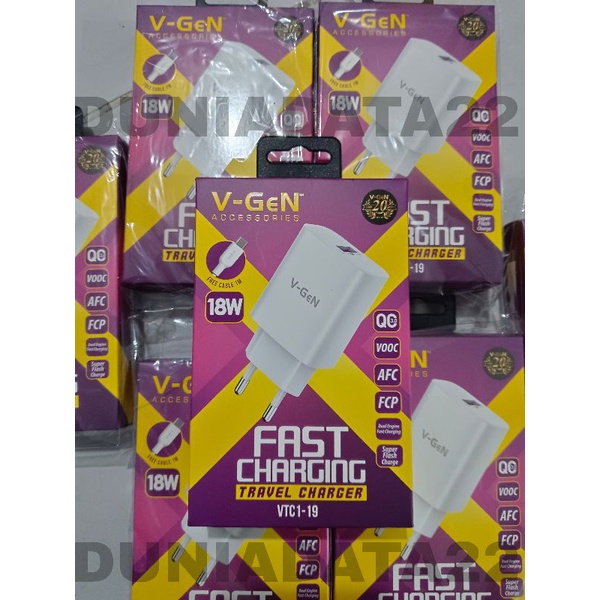 Travel Charger VGEN 2 USB VTC2-17 2.4A &amp; VTC1-19 18W FAST CHARGING - Adapter + Kabel data V-Gen