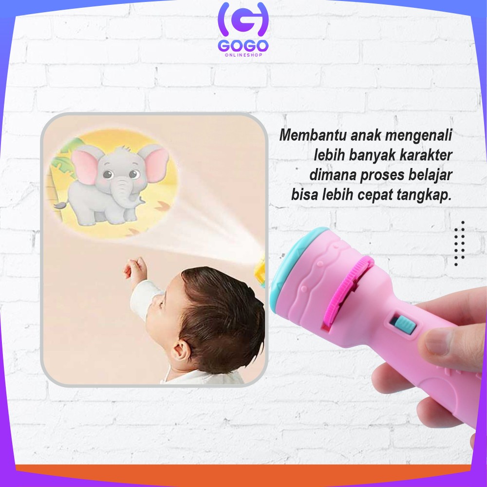GOGO-M300 M301 Mainan Senter Proyektor Kartu Gambar / Mini Senter Lampu Malam Gambar Kartun Maenan Edukasi Anak