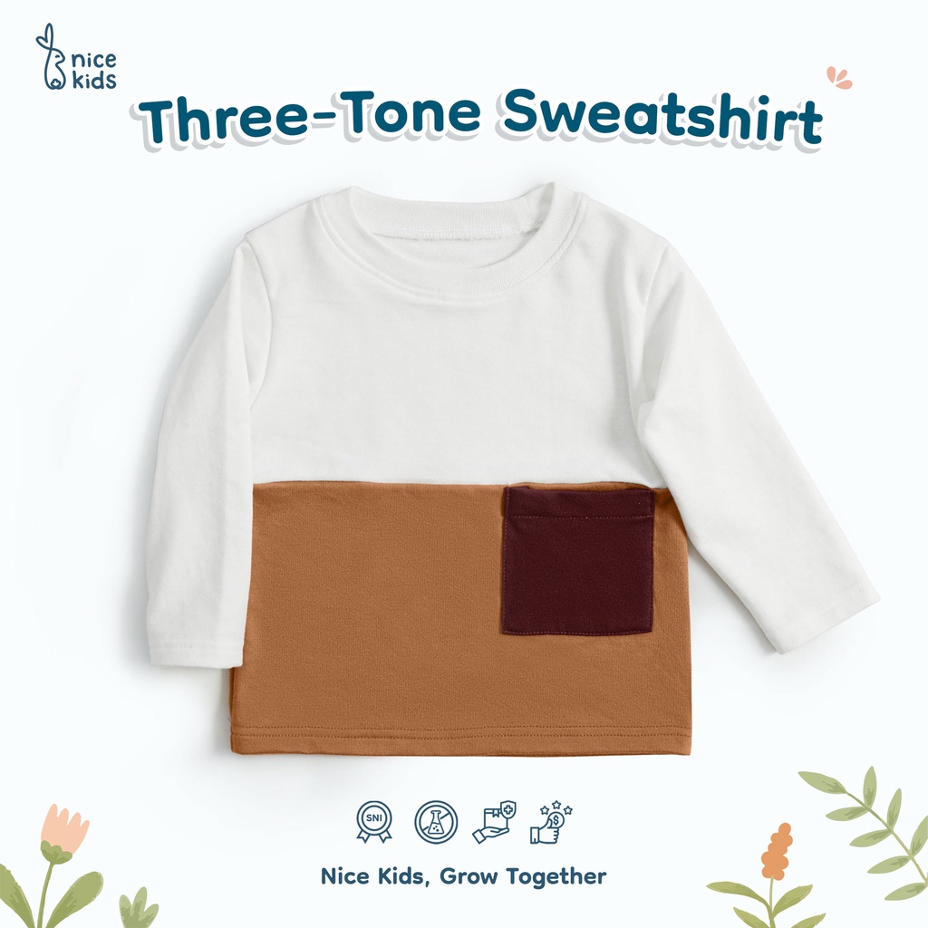 Nice Kids - Unisex Three Tone Sweatshirt Baju Atasan Lengan Pajang Anak (1-4 Tahun)