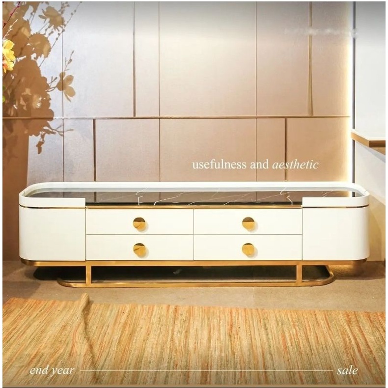 Jual Bufet Credenza Meja Tv Gold Minimalis Elegant Custom Marmer Marble Indsutrial Industri Laci