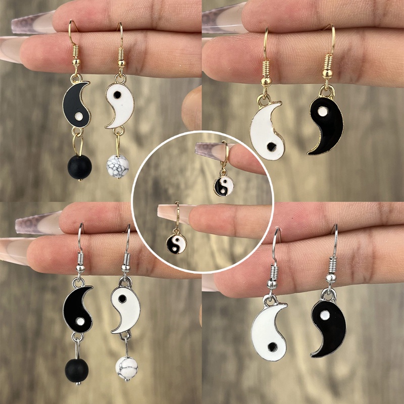 Fancyqube Tetes Minyak Tai Chi Gosip Drop Anting Untuk Wanita Fashion Wanita Sederhana Wanita Romantis Bola Liontin Anting