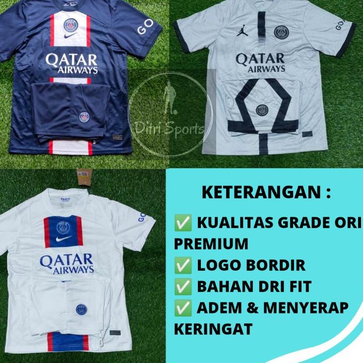 ➦➮✶✺ Setelan Jersey PSG Home Away 3RD 2023 Fullset Satu Set Grade Ori Import Baju Bola Pria Diskon P