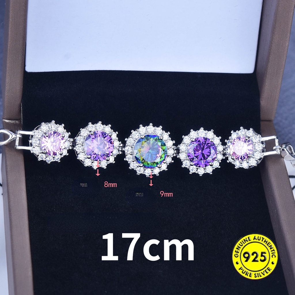 Gelang Moissanite Delapan Hati Dan Delapan Panah Berlian Merah Muda Amethyst Permata Berwarna Gelang M1547