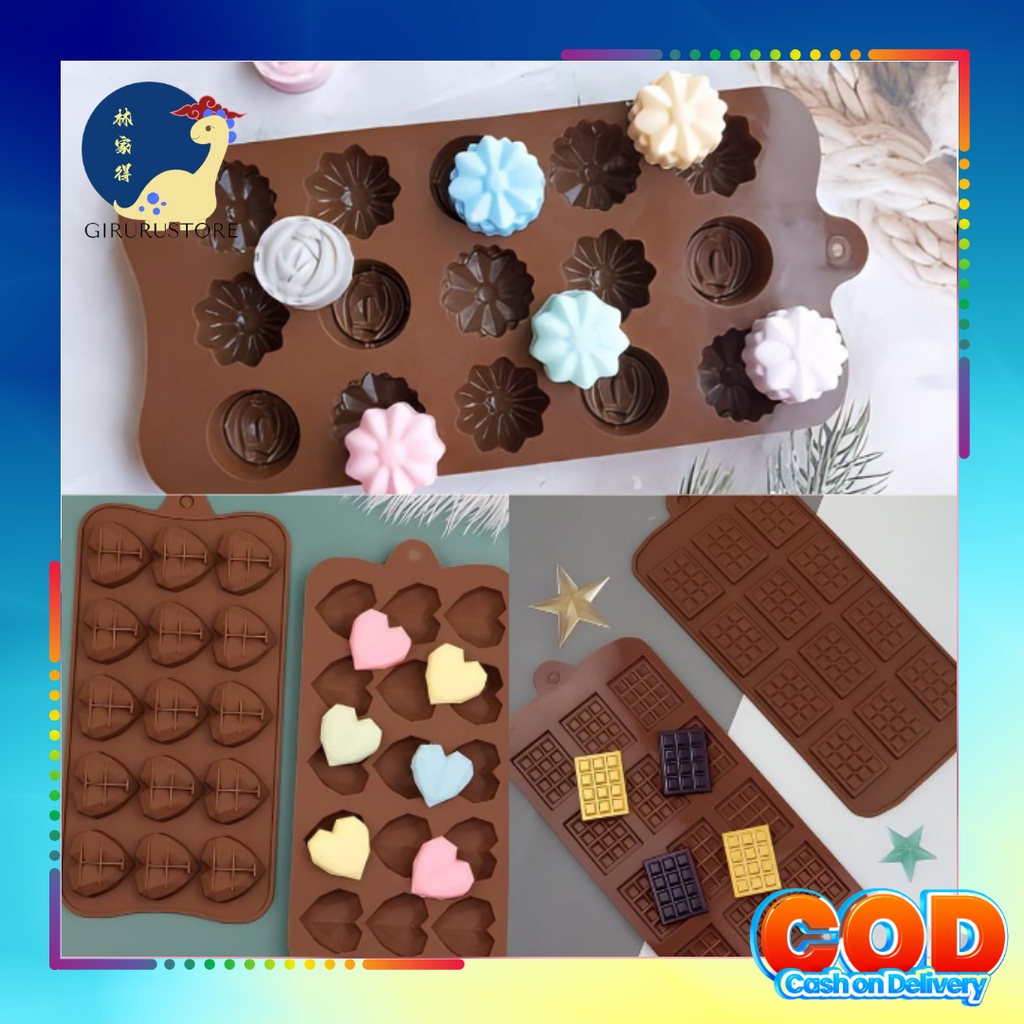 CETAKAN COKELAT SILICONE FONDANT PUDING BENTUK BUNGA &amp; LOVE / Cetakan Silikon Coklat Fondant Puding Bunga dan Love Food Grade / Cetakan Es Batu /Cetakan Serbaguna / Ready Coklat Waffle Silicone Fondant Cake / Cetakan Coklat silikon Tahan Panas Cetakan Es
