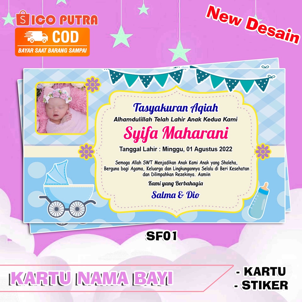 Kartu nama & stiker bayi Syukuran & Aqiqah New desain SF01
