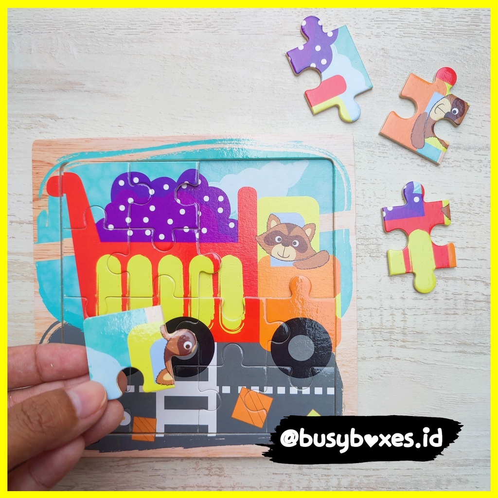 Busyboxes.id Mainan anak puzzle edukasi anak 1 2 3 tahun laki laki perempuan mainan edukasi Montessori puzzle jigsaw 3d kayu alat berat kontruksi seri -  truck