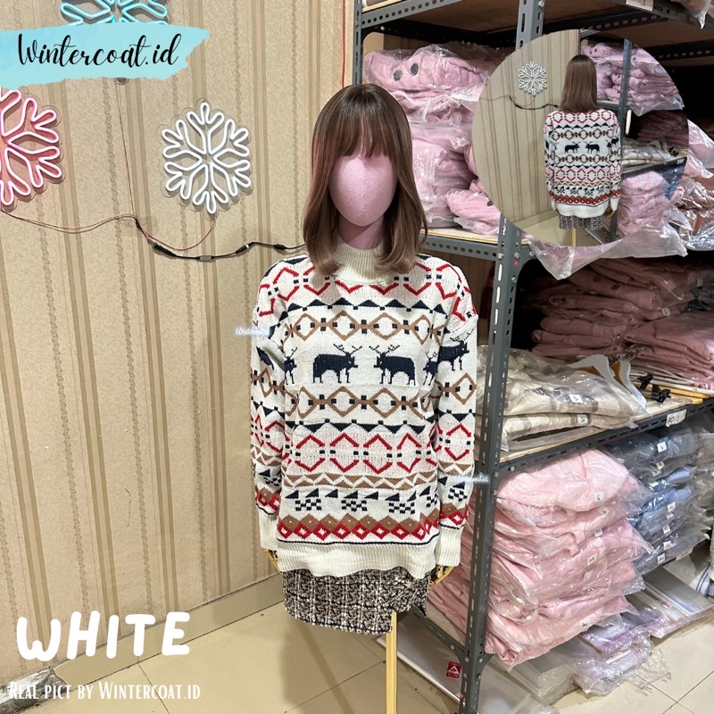 Sweater natal import hangat unisex cowok cewek couple christmas baju hadiah reindeer rudolph
