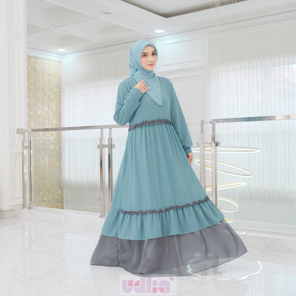 Udlia Gamis Pesta Lebaran Cerutty Nastya Wardah Kombinasi Abu  S M L XL