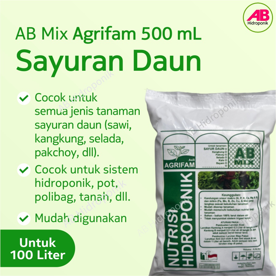 Nutrisi Hidroponik AB Mix Sayur / Sayuran Daun Agrifam 500 ml