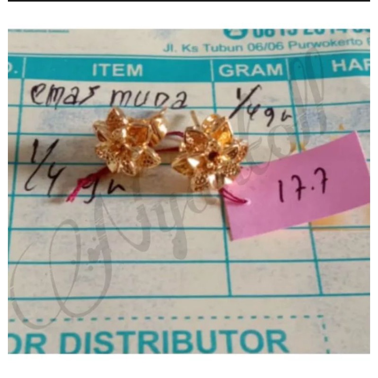 Anting Emas muda free surat 1 gr mawar kadar 17.7