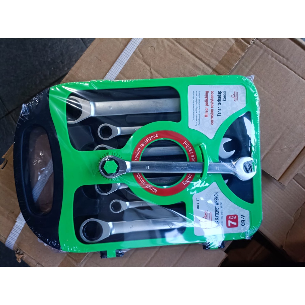 HEMAT Kunci Ring Pas Rachet gear 8 10 12 13 14 17 19mm / kunci RACHET RING PAS SET 7 pcs Wrench Ratchet dengan BOX