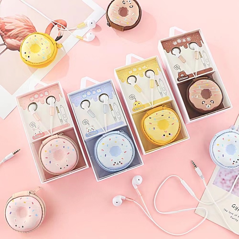 [ KI 366 ] Set Headset Earphone karakter  so cute / + Wadah penyimpanan Earphone Motif in ear
