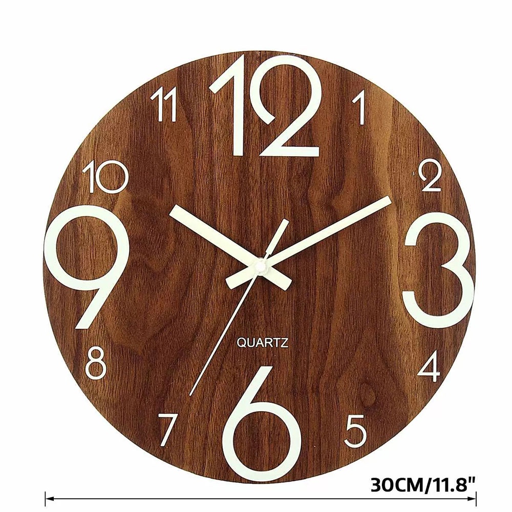 TaffHOME Jam Dinding Bulat Quartz Luminous Glow in The Dark 30CM MDB3 - Wooden