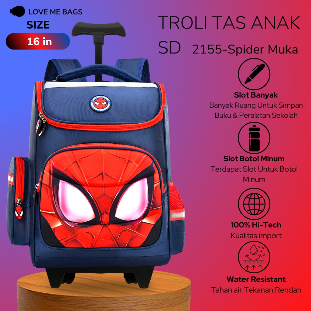 LMB Tas Troli Anak Laki Laki SD Import Bahan Nilon Premium Tebal Ukuran Besar Karakter Kartun Timbul 6D