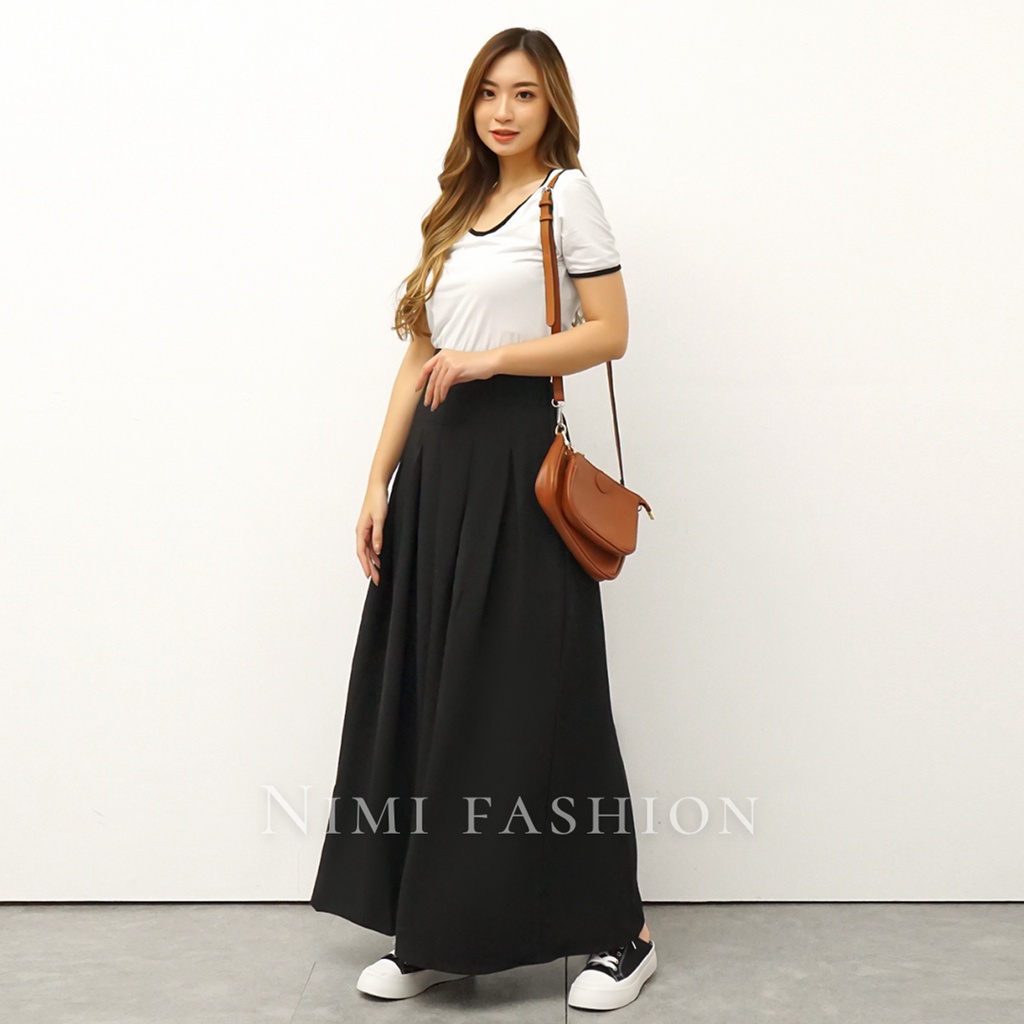 NIMI - Sara Skirt Rok Panjang Wanita Rok Hitam Panjang Wanita Pleats