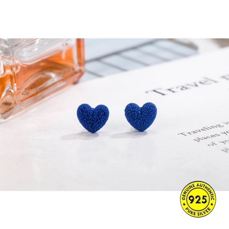 Frosted Klein Blue Stud Earrings Perempuan Musim Gugur Dingin Retro Cinta Merak Anting Biru U1417