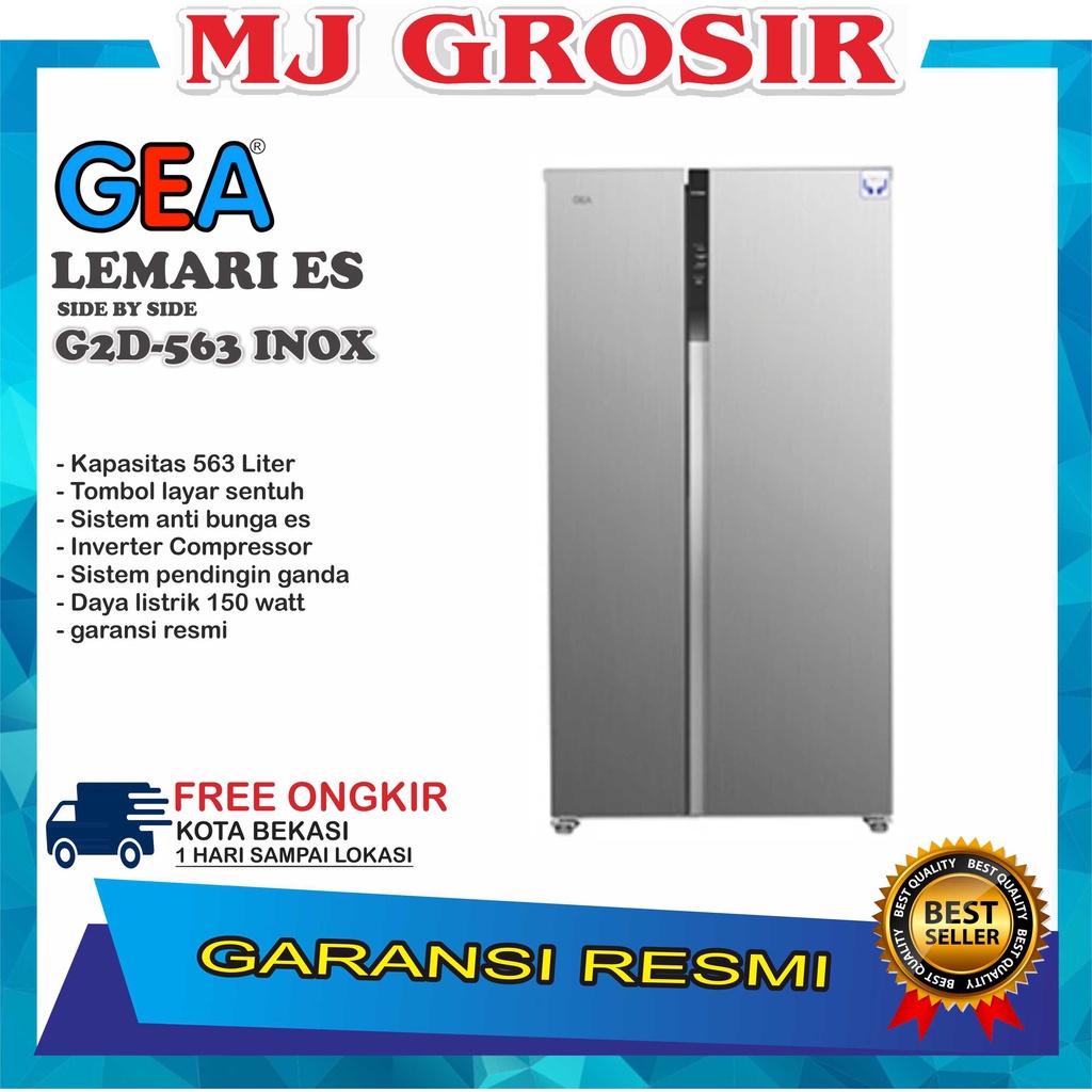 KULKAS GEA 2 PINTU JUMBO SIDE BY SIDE INVERTER TYPE G2D 563 INOX