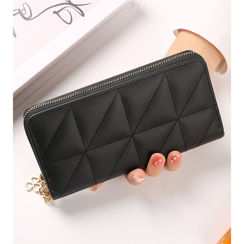 Dompet Panjang Wanita Zipper Fashion Style Korea Hitam Motif Dompet Clutch Cewek 1 Resleting PU Multifungsi Murah Grosir Azgalery D83