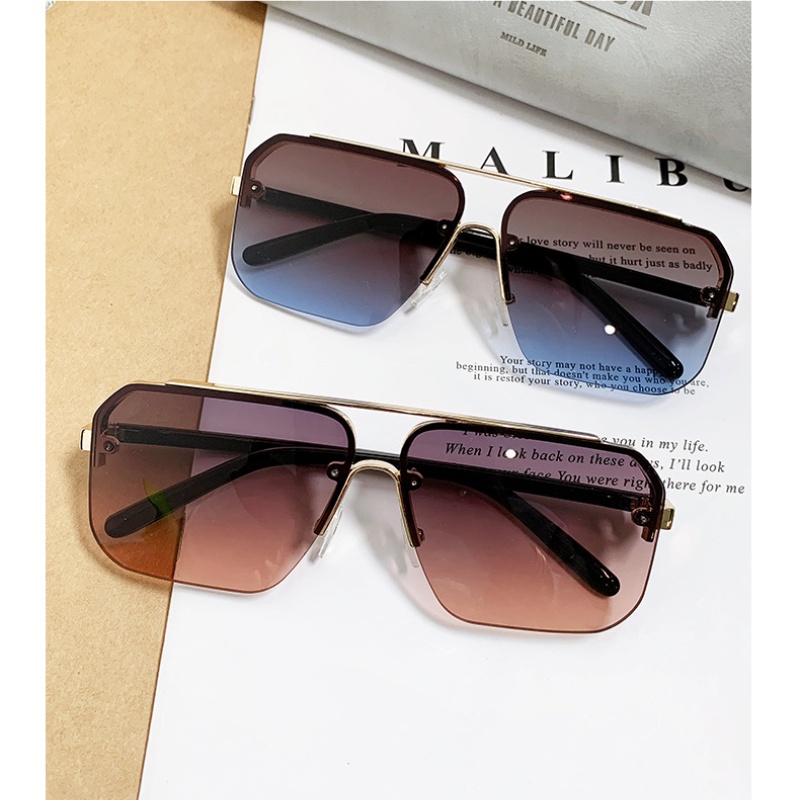 Kacamata Fashion Wanita Warna Gradien Setengah Bingkai Double Beam Shades