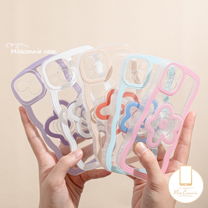 Casing Realme C15 C20 10 8i 6i 9i C3 7i 8 5i 5 7 C12 C25s C33 C35 C11 C17 C25Y C21Y 8Pro C30 C25 C20A 9Pro+Macaron Candy Color Wavy Edge Soft Flower Airbag Bracket Holder Cover