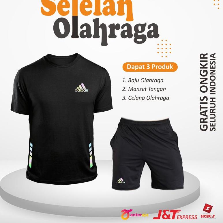 [D-5U ☛] Setelan Baju Olahraga Pria Lengan Pendek 1 Set Pakaian Olah Raga Runing Lari Kaos Jogging R