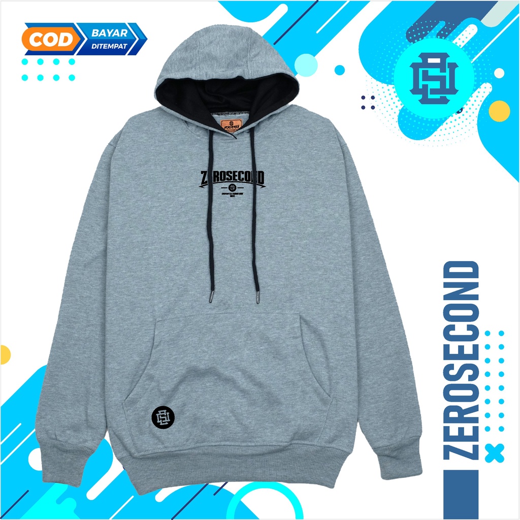 Zero.Second Sweater Hoodie Pria Autentic Logo ZS Warna ABU MUDA Bahan Catton Flecee Gramasi 280S Permium Tebal Full Varisn Warna