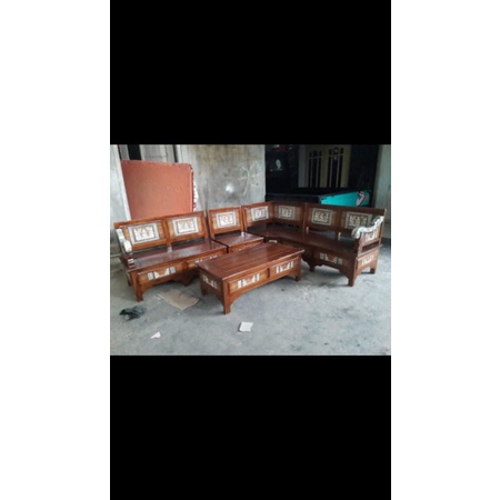 kursi sudut ruang tamu kayu jati