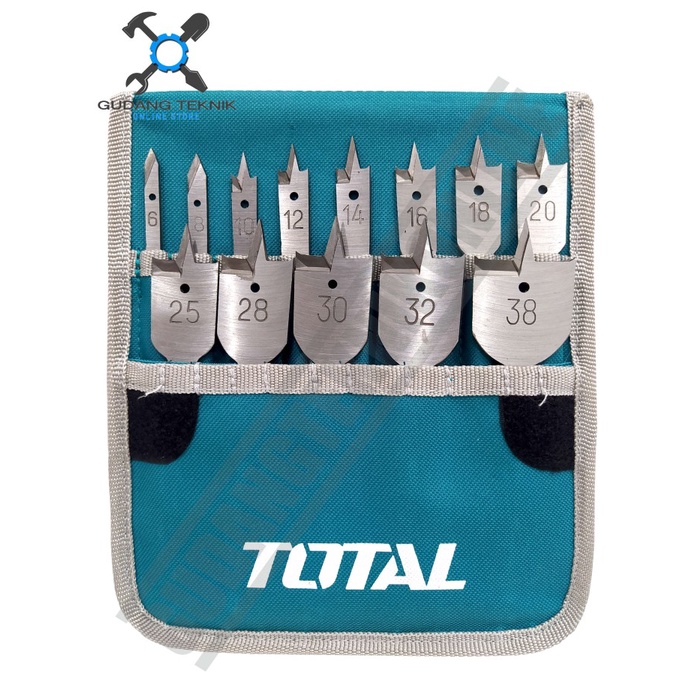 Mata Bor Kayu Kipas SET isi 13pcs TACSD70131 TOTAL / Mata bor Pelubang Flat Wood Drill 13 Pcs TACSD70131 TOTAL